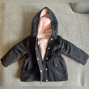SHEIN Kids Black Puffer Jacket with Pink Fleece